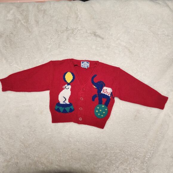 Vintage Carriage Boutiques Fried Knit Sweater Circus Toddler Red Vtg 90s Y2k - Picture 1 of 8